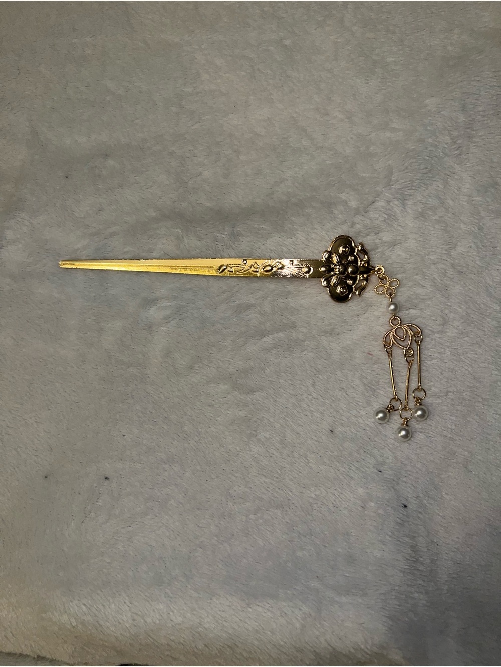 Gold Floral Hair Stick with Pearl Dangles - Elegant Women’s Hair Accessory